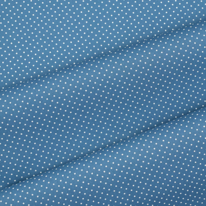 Tissu enduit coton déperlant à pois, bleu denim