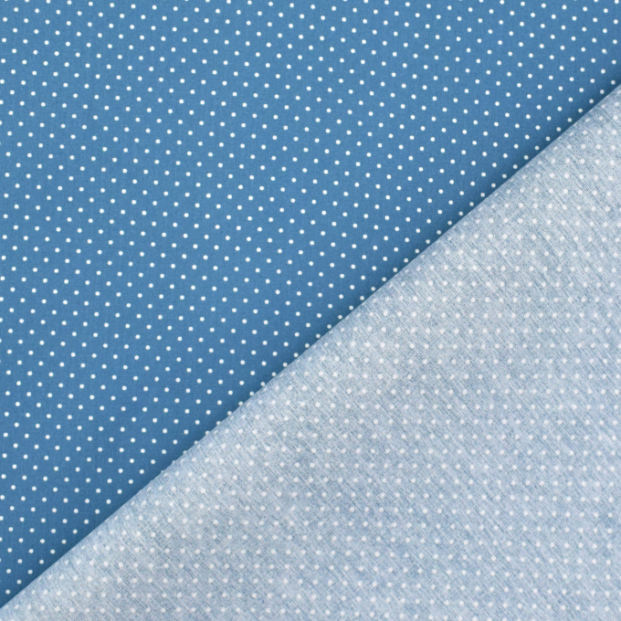 Tissu enduit coton déperlant à pois, bleu denim