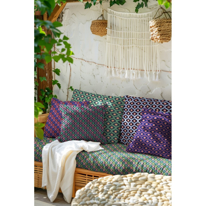 Gecoate katoen Retro Flowers, zwart