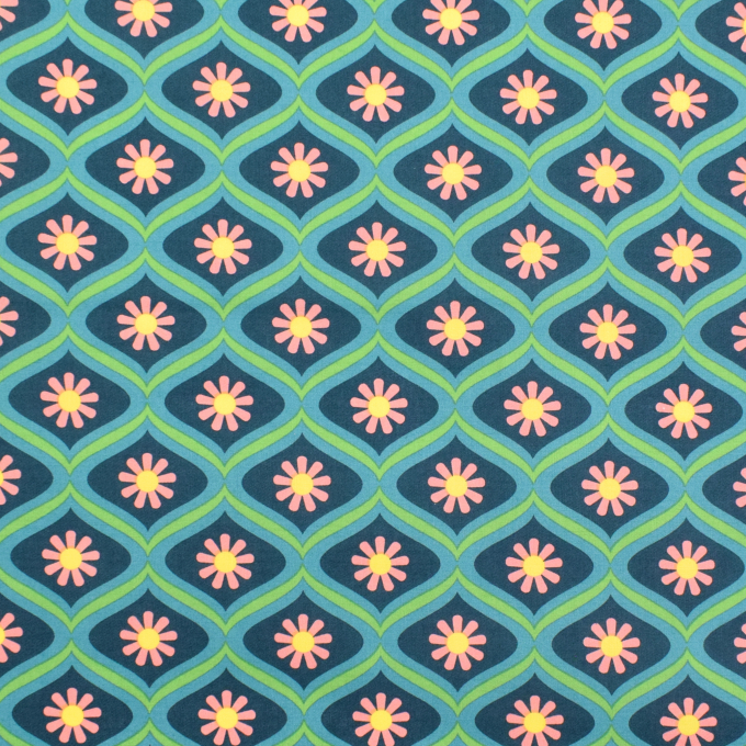 Coated cotton Retro Ornaments, teal