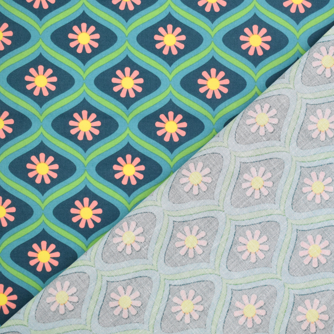 Coated cotton Retro Ornaments, teal