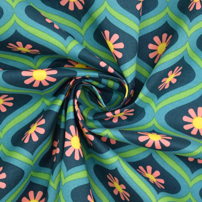 Coated cotton Retro Ornaments, teal
