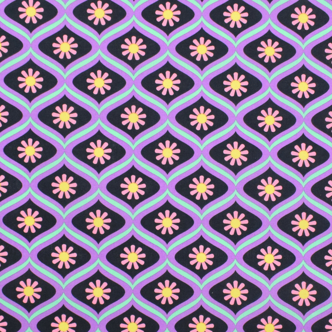 Tissu enduit coton déperlant Vintage Rétro Ornaments, noir