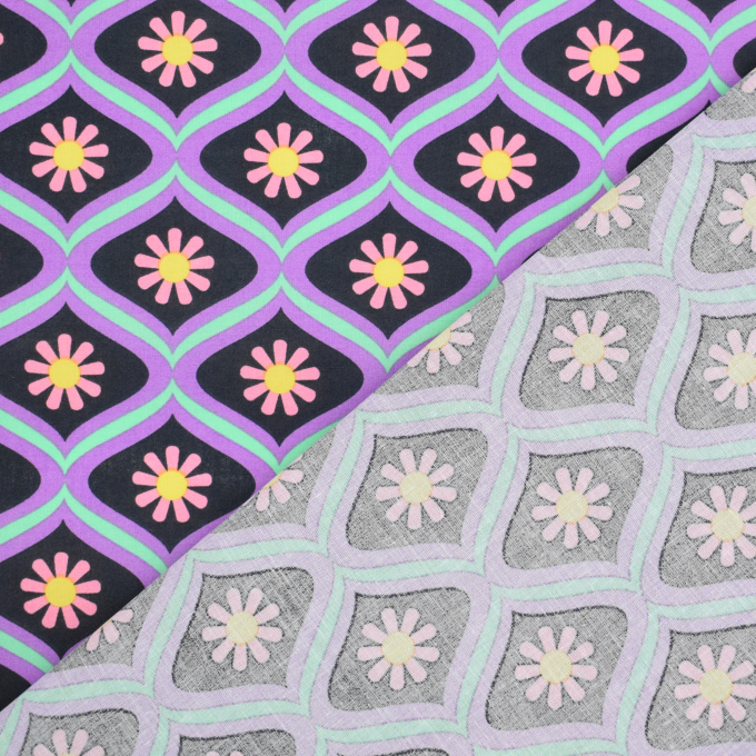 Tissu enduit coton déperlant Vintage Rétro Ornaments, noir