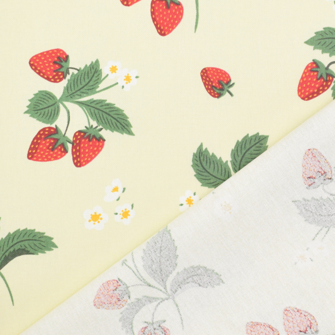 Tissu enduit coton déperlant Fraises Strawberry Love, jaune clair