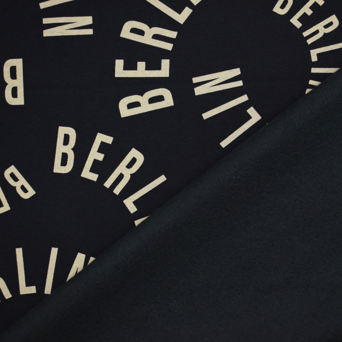 Tissu sweat molleton bio Cities Berlin, noir