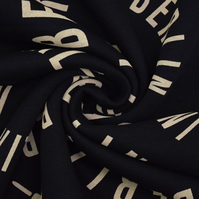 Tissu sweat molleton bio Cities Berlin, noir