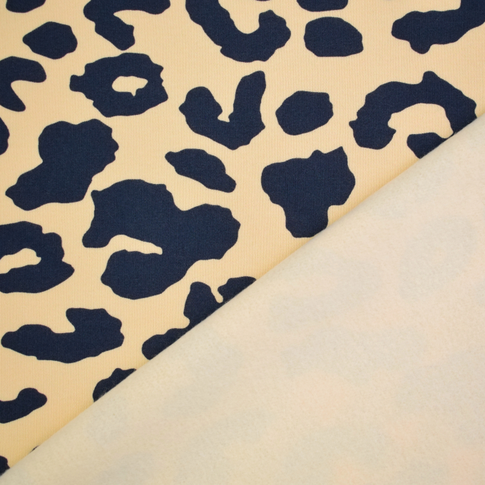 Tissu sweat molleton bio Léopard, bleu foncé
