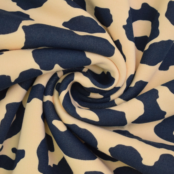 Tissu sweat molleton bio Léopard, bleu foncé