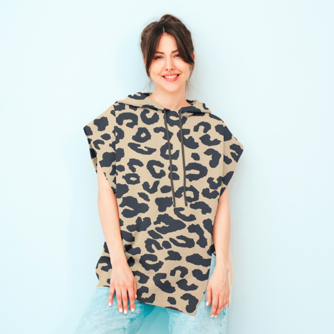 Tissu sweat molleton bio Léopard, bleu foncé