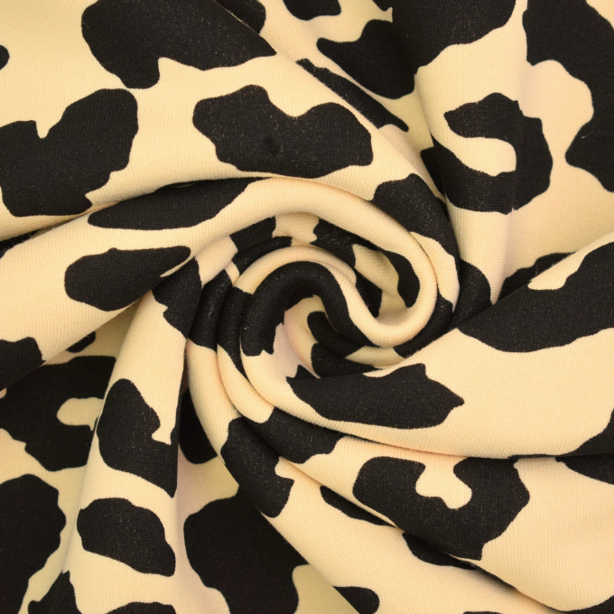 Tissu sweat molleton bio Léopard, noir