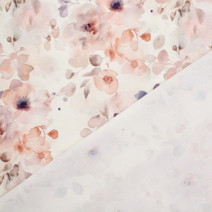 Biologische katoenjersey Aquarell Flowers, apricot