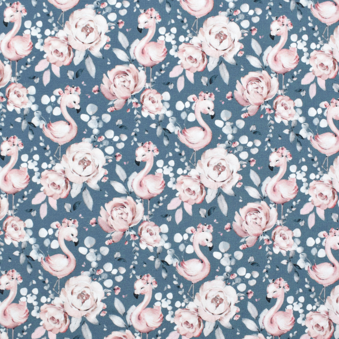 Bio Baumwolljersey Flamingo, jeansblau