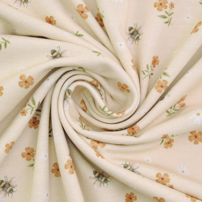 Biologische katoenjersey flowers and bees, beige