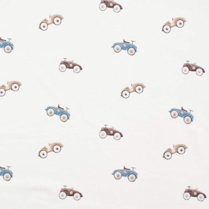 Tissu jersey de coton Petite voiture Little Car, blanc cassé