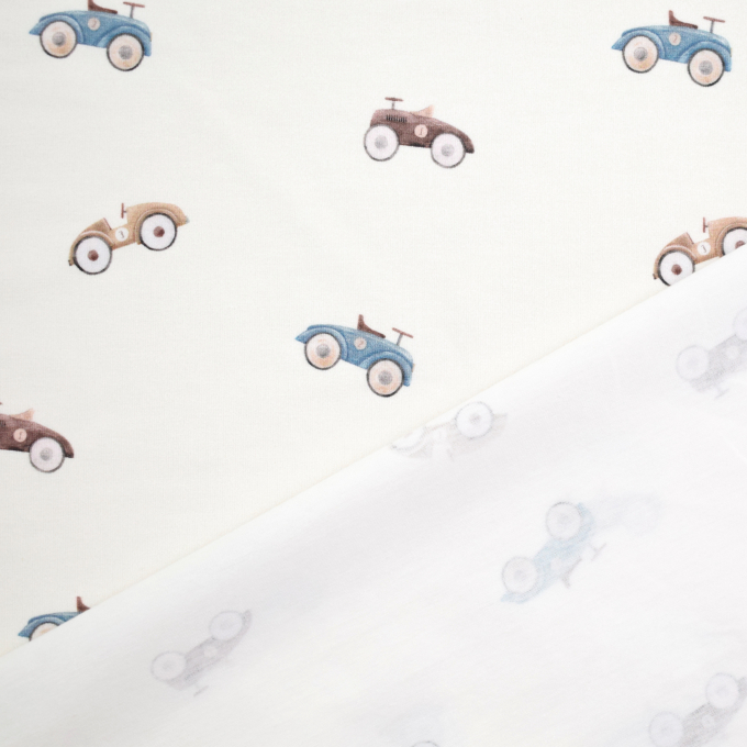 Tissu jersey de coton Petite voiture Little Car, blanc cassé