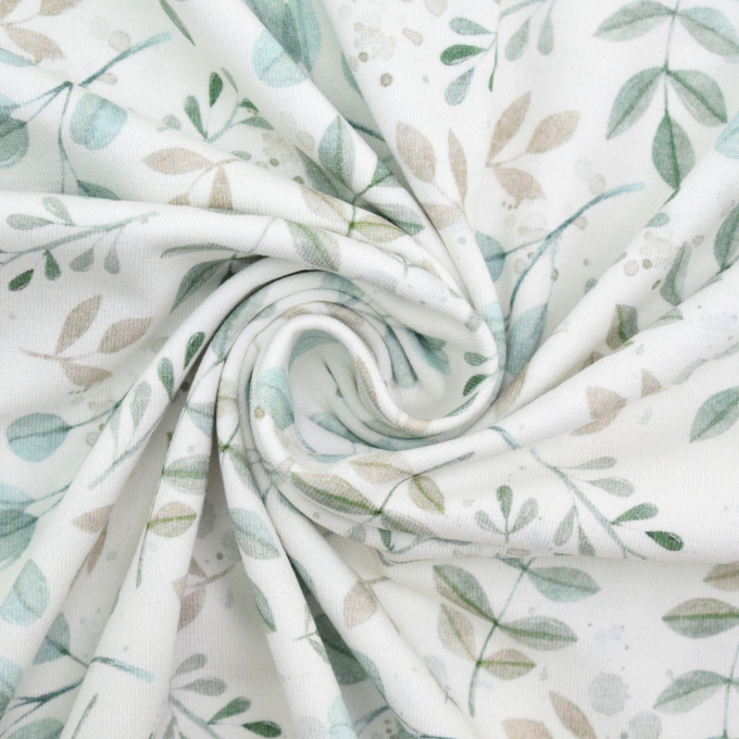 Tissu jersey de coton Petites feuilles Little Leaves, blanc cassé
