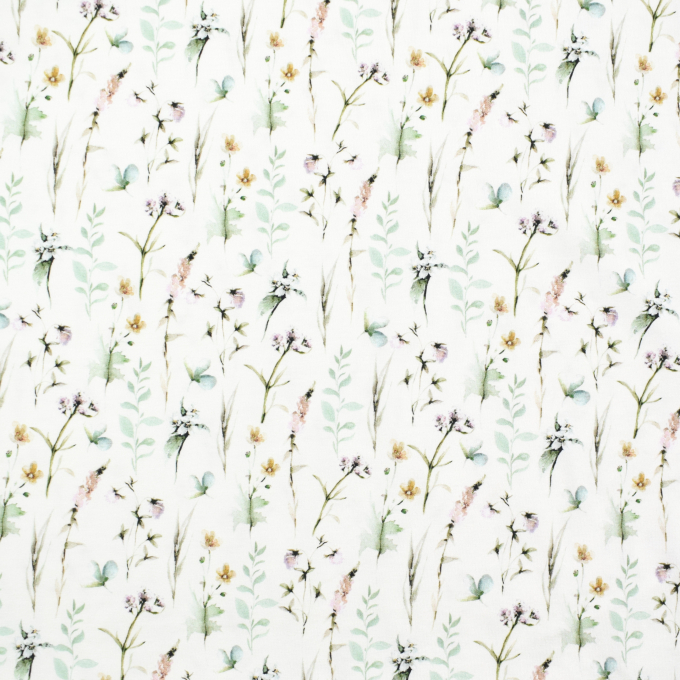 Biologische katoenjersey Wild Flowers, gebroken wit