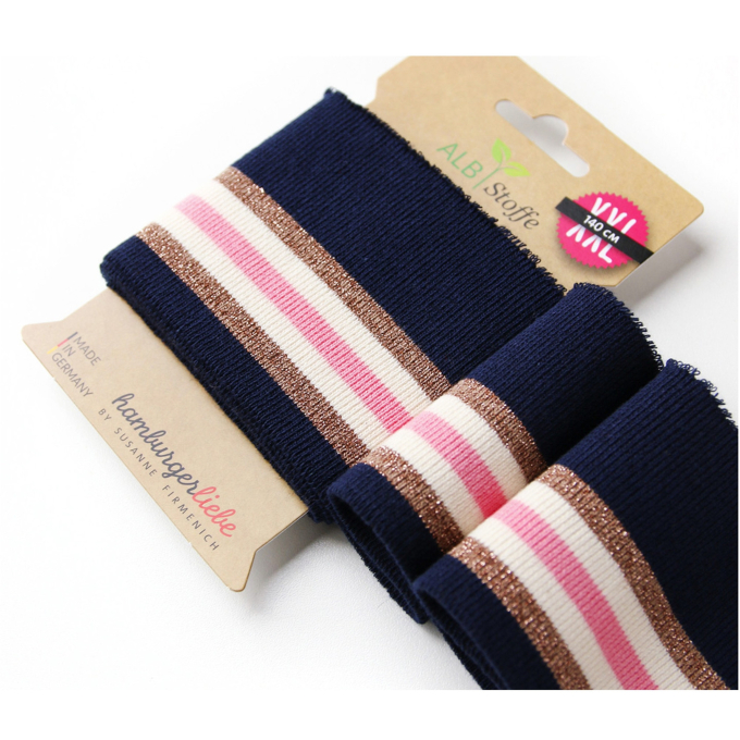 Bande bord-côte bio 7x140cm Albstoffe Cuff me Hamburger Liebe Glam, bleu/rose