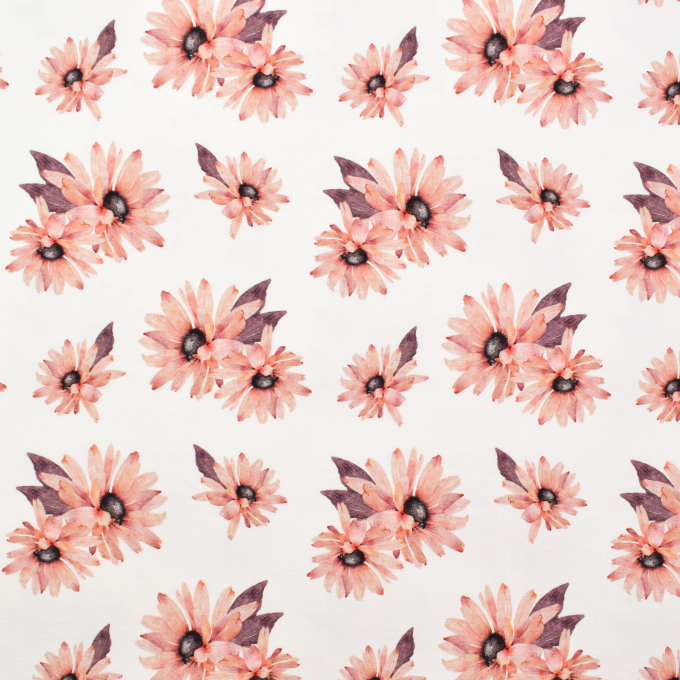 Tissu french terry bio Fleurs flowers, blanc cassé