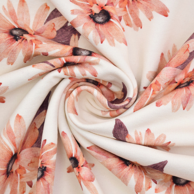 Tissu french terry bio Fleurs flowers, blanc cassé
