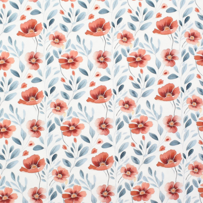 Tissu french terry bio Coquelicots bio, blanc cassé