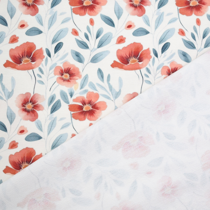 Tissu french terry bio Coquelicots bio, blanc cassé