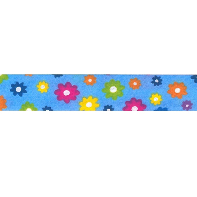 Biaisband bloemen, 3 m., blauw
