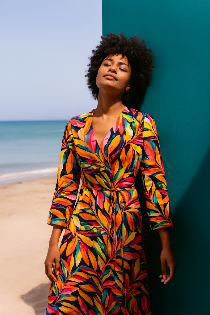 Blouse Fabric Lyocell Leaves, multicolour