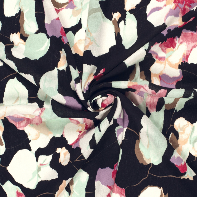 Viscose Crepe abstract flowers, navy blue