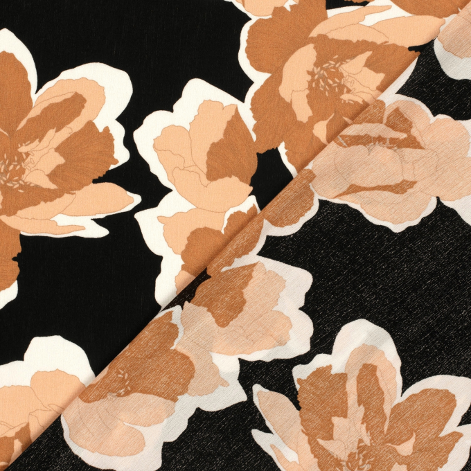 Tissu crêpe viscose Fleurs Big flowers, noir