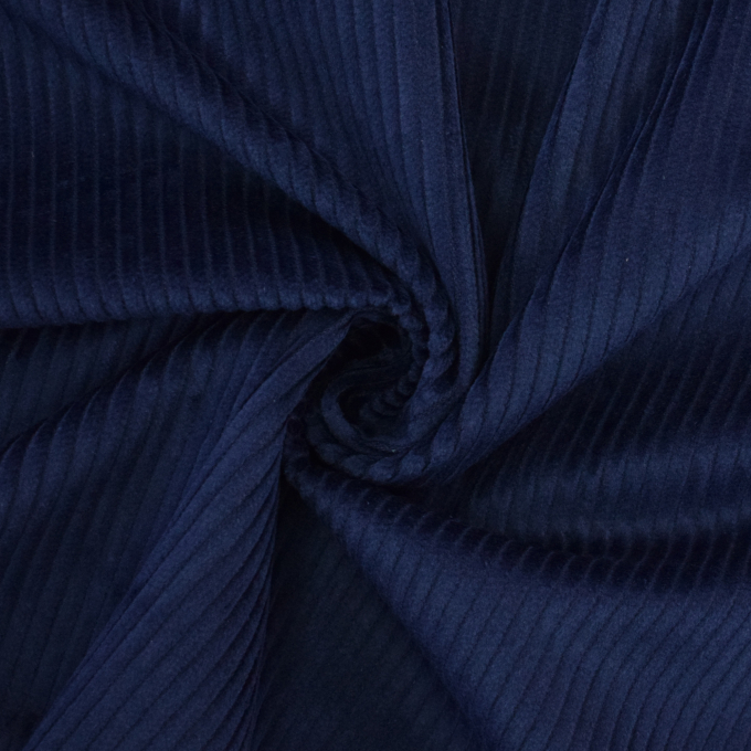Tissu velours côtelé grosses côtes Lea prélavé, bleu foncé