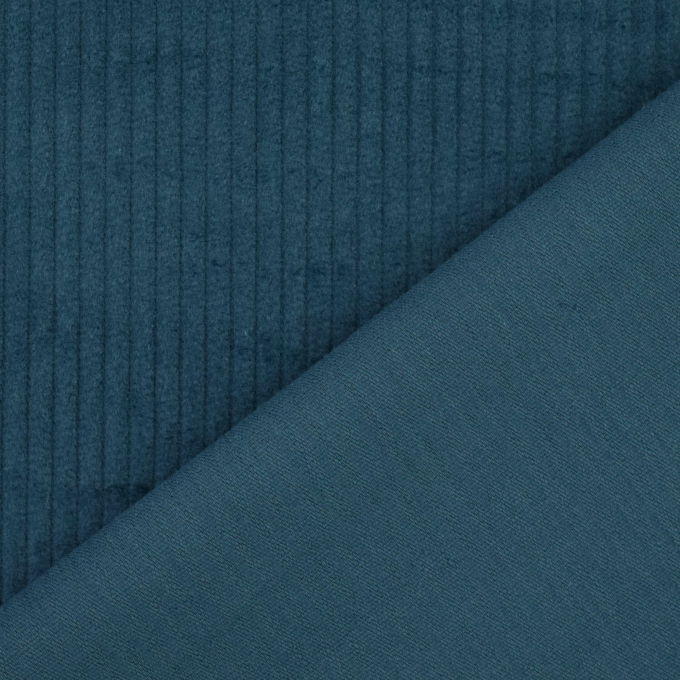 Tissu velours côtelé grosses côtes Lea prélavé, bleu pétrole