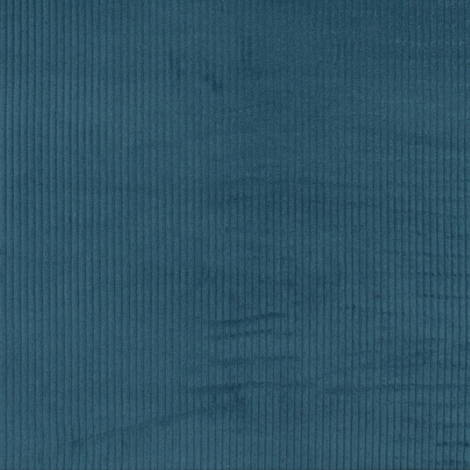 Tissu velours côtelé grosses côtes Lea prélavé, bleu pétrole