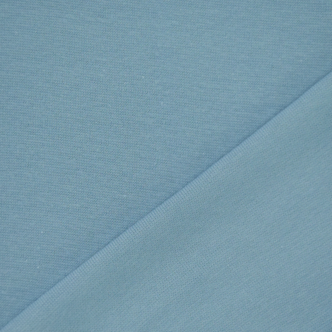 Tissu bord-côte jersey tubulaire lisse, bleu pastel