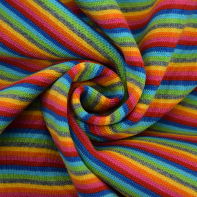 Tissu bord-côte bio jersey tubulaire à rayures, multicolore