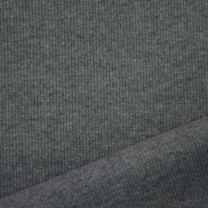 Tissu bord-côte jersey tubulaire côtelé, gris foncé chiné