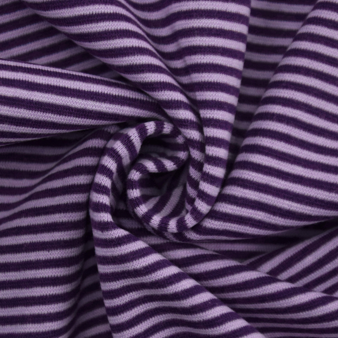Tissu bord-côte jersey tubulaire à rayures (petites) Amour, lilas – pourpre