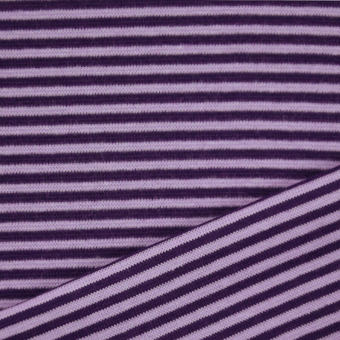 Tissu bord-côte jersey tubulaire à rayures (petites) Amour, lilas – pourpre