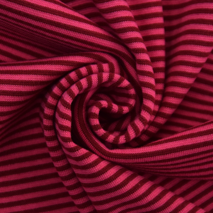 Boordstof little stripe love, fuchsia - wijnrood