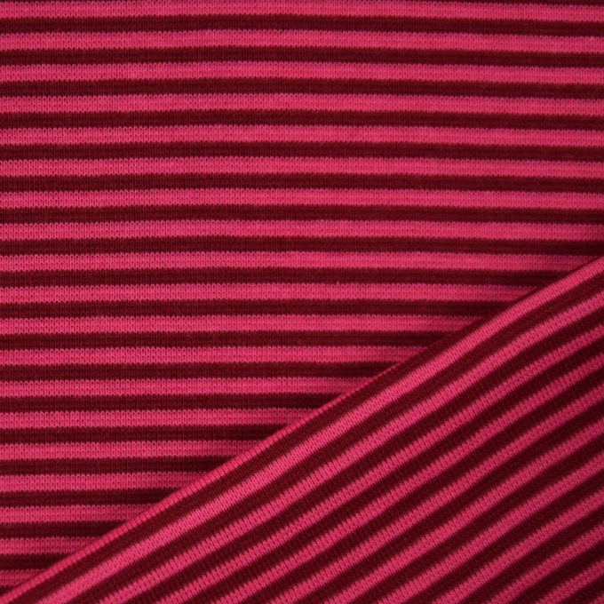 Boordstof little stripe love, fuchsia - wijnrood
