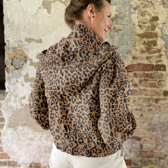 Corduroy stof luipaard, caramel
