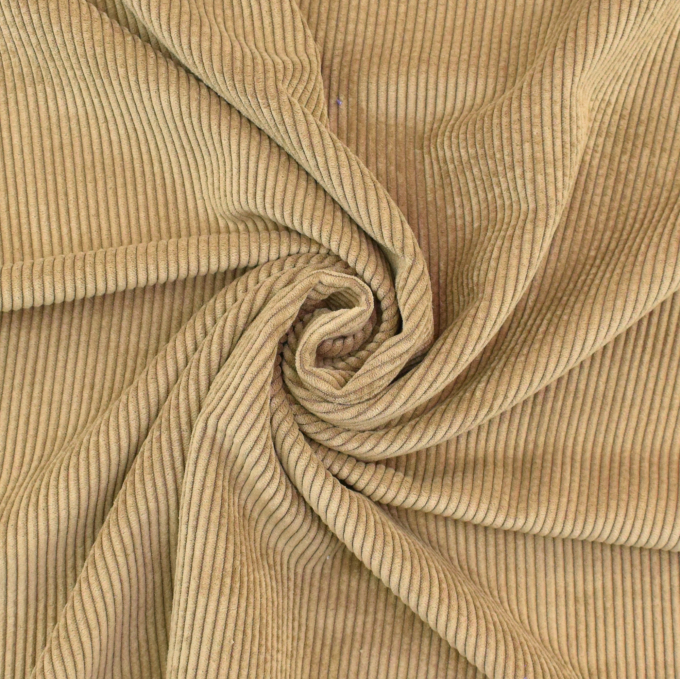 Tissu velours côtelé uni à grosses côtes, beige