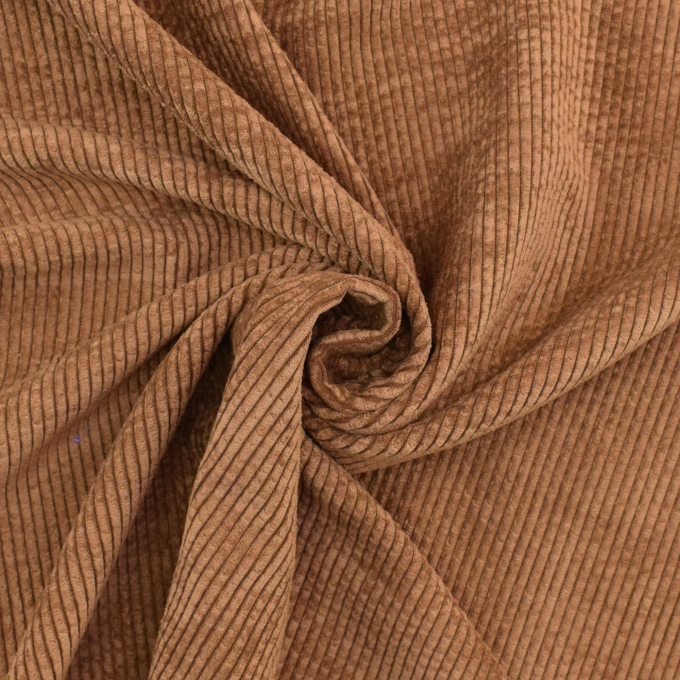 Tissu velours côtelé uni à grosses côtes, marron