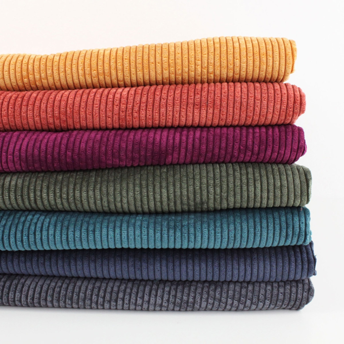Tissu velours côtelé uni à grosses côtes, marine