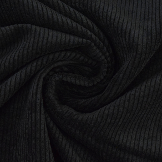 Tissu velours côtelé uni à grosses côtes, noir