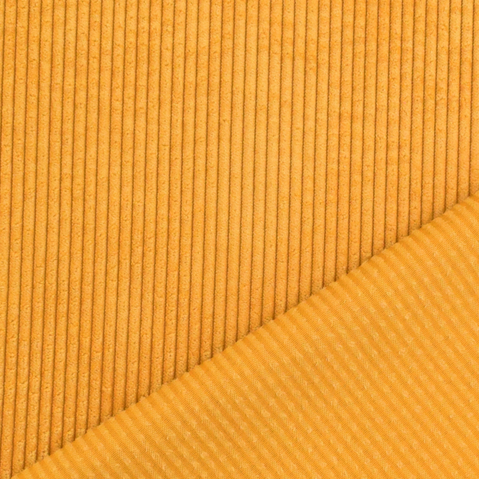 Tissu velours côtelé uni à grosses côtes, jaune moutarde