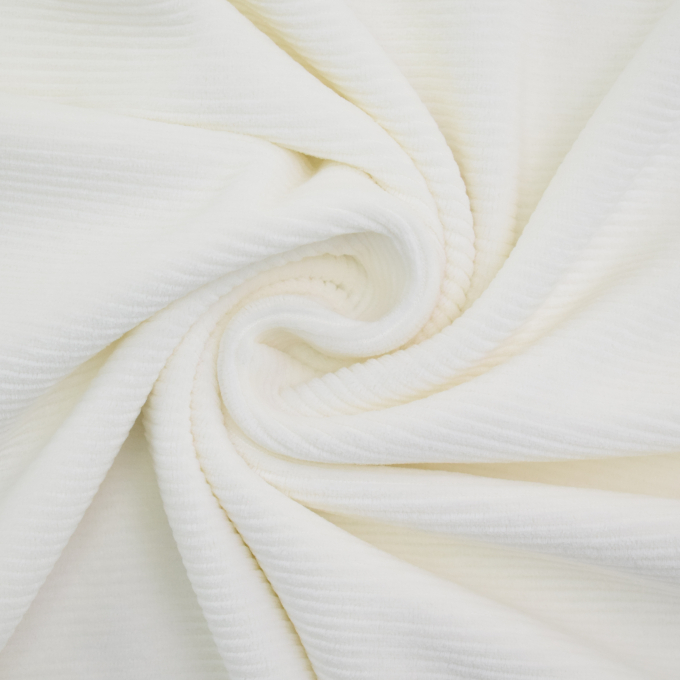 Tissu jersey velours côtelé à côtes fines, blanc cassé