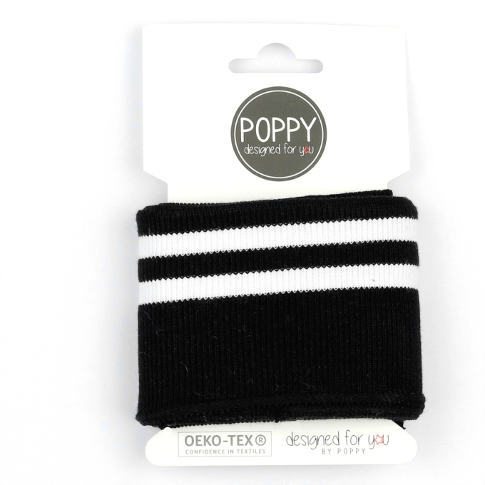 Bande bord-côte à rayures Cuff Sporty Stripes Poppy, noir
