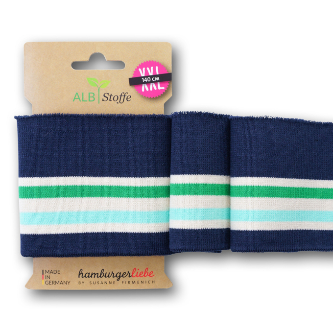 Cuff me College Albstofe Hamburger Liebe Shine biologische boordstof XXL, donkerblauw - turquoise